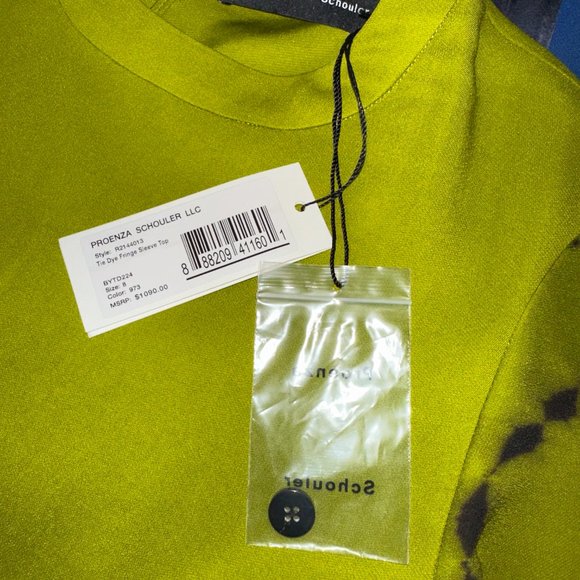 NWT- Proenza Shouler Tie-dye Fringe-sleeve Top In Chartreuse Multi - Picture 10 of 10